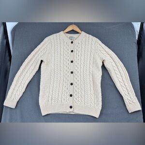 VTG Women L.L. Bean Irish Fisherman Cardigan Sweater Merino Wool Cable Knit XL